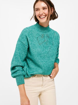 Sweater Hoja Calados,Verde,hi-res