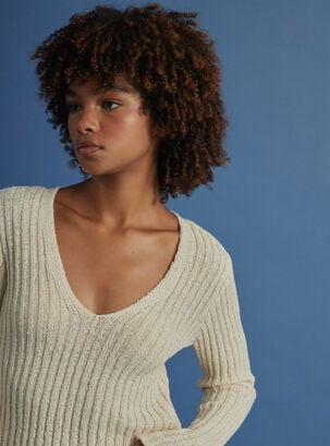 Sweater Tejido Cuello V,Natural,hi-res