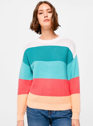 Sweater Color Block,Beige,hi-res