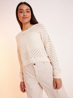 Sweater Diseño Tejido Calado y Holgado,Natural,hi-res