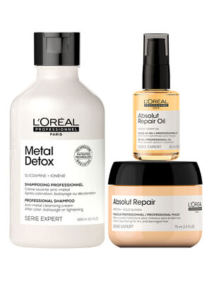 Set Metal Detox Anti-Quiebre Para Cabello Dañado y con Color Shampoo 300ml + Máscara 75ml + Aceite 30ml,,hi-res