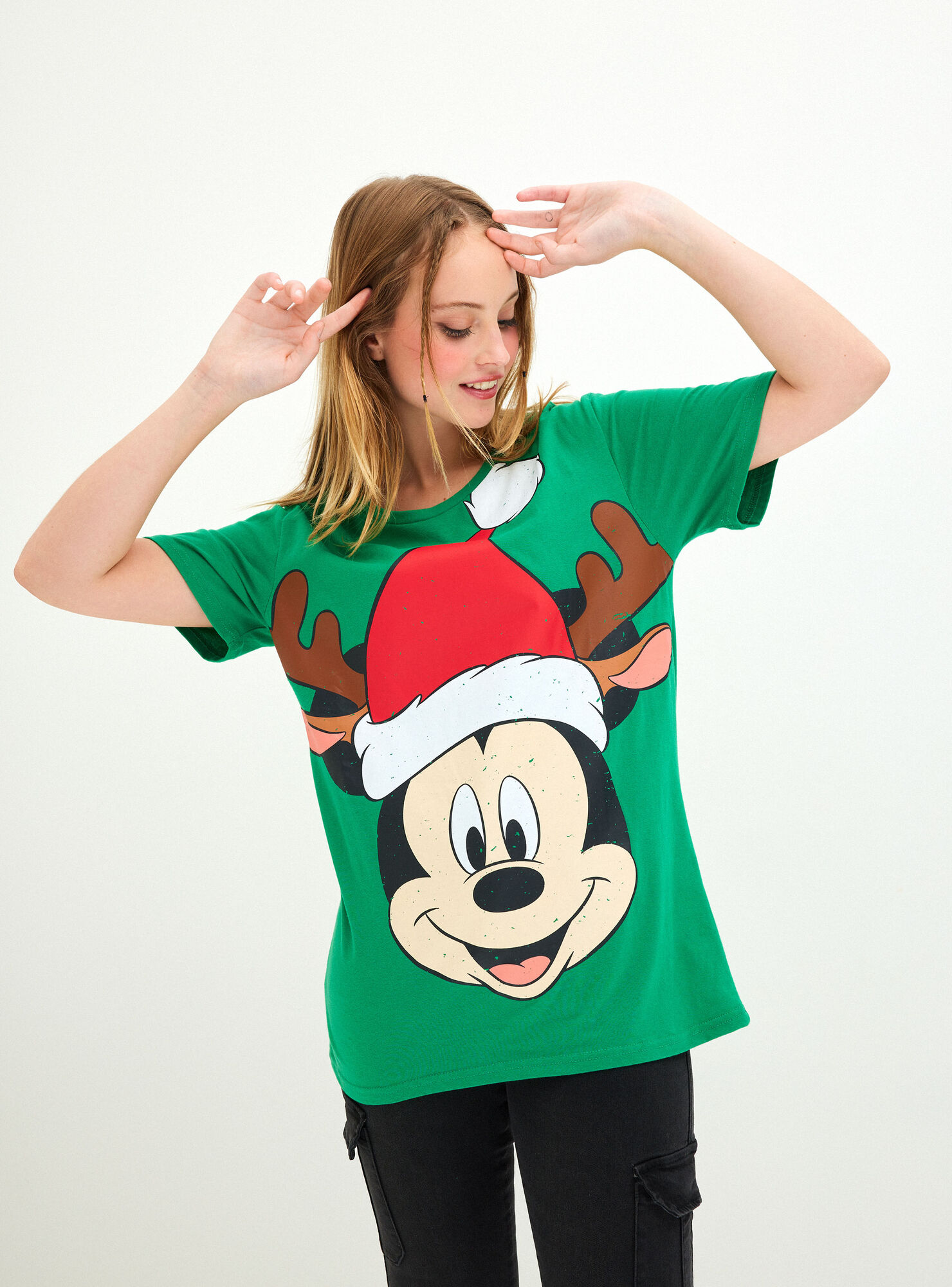 Polera Estampada Licencia Disney Navidad Mickey - Adolescentes 