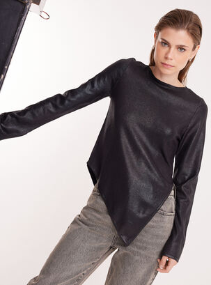 Sweater Asimétrico Con Acabado Metalizado,Negro,hi-res
