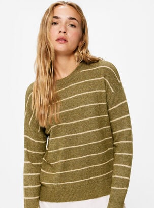 Sweater Rayas Lurex Bimateria,Verde,hi-res