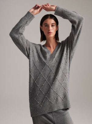 Sweater Largo Aplicación Joyas Con Lana Limited Edition,Grafito,hi-res