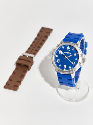 Reloj Análogo Hombre Azul con Correa,Azul,hi-res