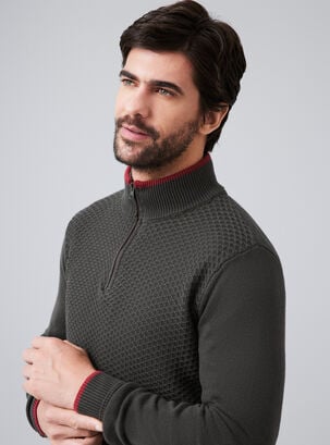 Sweater 1/4 Zipper,Verde Oscuro,hi-res