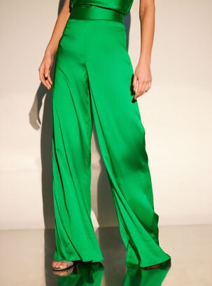 Pantalón Liso Diseño Ancho,Verde,hi-res