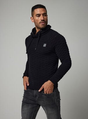 Sweater Cruzado Punto Textura Microchenille,Negro,hi-res