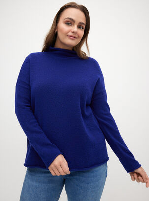 Sweater Color Holgado Con Cuello Tortuga,Azul Oscuro,hi-res