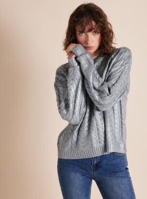 Sweater Trenzado Acabado Metalizado,Plata,hi-res
