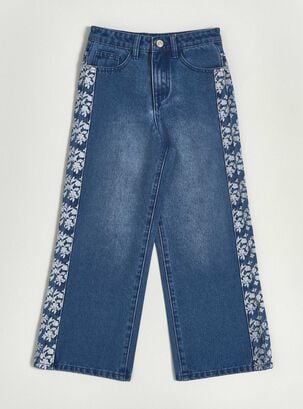 Jeans Wide Leg con Estampados En Los Costados,Azul Eléctrico,hi-res