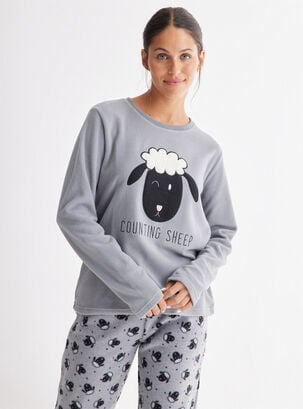 Pijama Largo Polar Pack Mamá Con Pantufla,Gris,hi-res