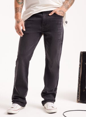 Jeans Dark Straight Fit Tiro Medio,Negro,hi-res