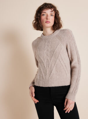 Sweater Diseño Trenzado Con Lana,Crema,hi-res