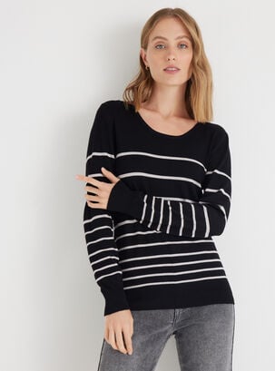 Sweater Básico Listado Bicolor,Negro,hi-res
