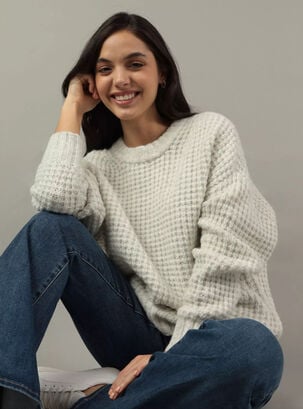 Sweater Extragrande Con Textura Tipo Waffle,Gris,hi-res