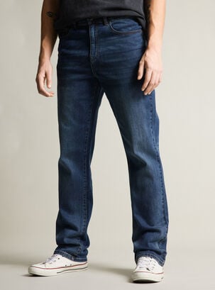 Jeans Recto Straight Fit Tiro Medio Sobreteñido,Azul Oscuro,hi-res