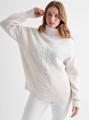 Sweater Texture Cuello Alto,Blanco,hi-res