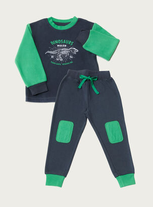 Pijama Largo Micropolar Dino Kids,Verde,hi-res