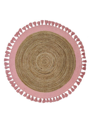 Alfombra redonda de yute en color beige y negro, hecha a mano, alfombra de  piso para decoración del hogar (96 x 96 pulgadas)