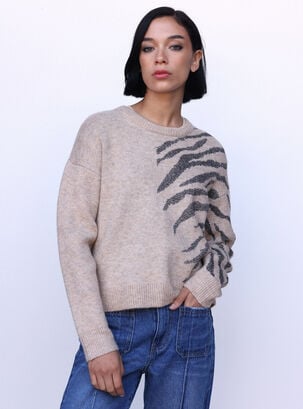 Sweater Diseño Tejido con Lurex,Café Claro,hi-res