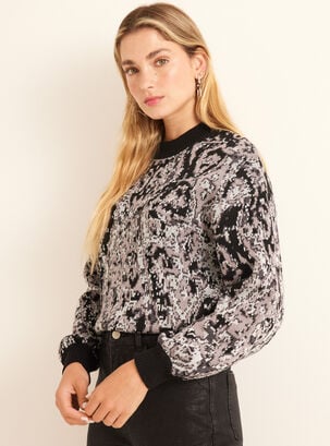 Sweater Jacquard Color en Cuello Y Puños,Negro,hi-res