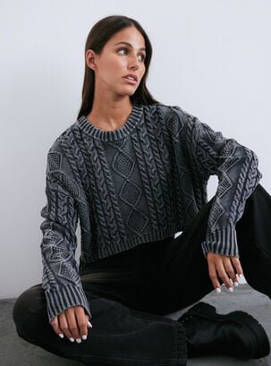 Sweater Lavado Diseño Trenza,Gris Oscuro,hi-res