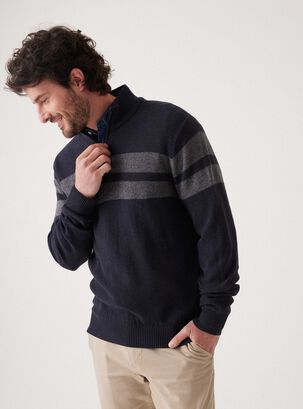 Sweater Medio Cierre Con Bloques,Azul Oscuro,hi-res