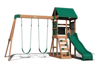 Columpio de madera para bebé de caballo para porche o patio al aire libre.  Columpio de madera para niños pequeños con diseño de asiento de silla de