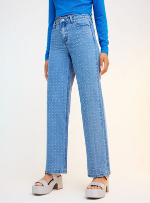 Jeans Wide Leg Brillos Frontales,Azul,hi-res