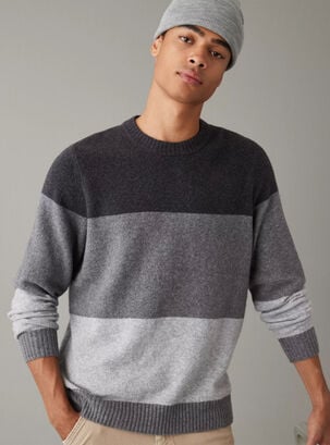 Sweater Crewneck Print Franjas,Gris,hi-res