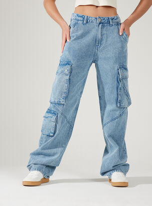  Jeans para mujer, pantalones para mujer, jeans cargo con  bolsillo con solapa (color : lavado medio, talla 28) : Ropa, Zapatos y  Joyería