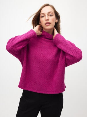 Sweater Cuello Alto Diseño Trenzas,Rosado Oscuro,hi-res
