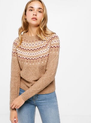 Sweater Jacquard Estructura Lana,Nogal,hi-res
