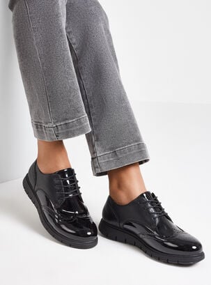 Zapato Casual Oxford Acordonado Mujer,Negro,hi-res