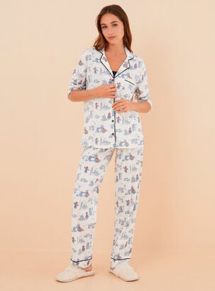 Pijama Camisero Algodón Paddington,Blanco,hi-res