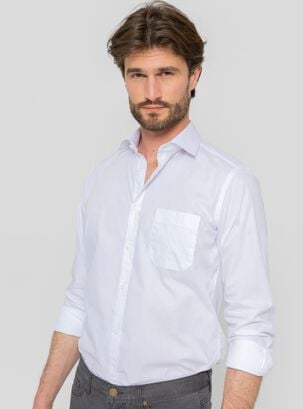 Camisa Vestir Blanca Cuello Italiano Puño Simple,Blanco,hi-res