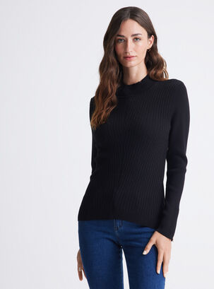 Sweater Cuello Tortuga Diseño Acanalado,Negro,hi-res