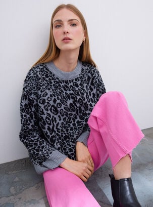 Sweater Animal Print,Gris Claro,hi-res