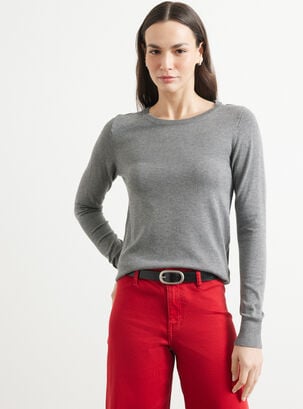 Sweater Básico Tejido Cuello Redondo,Gris,hi-res