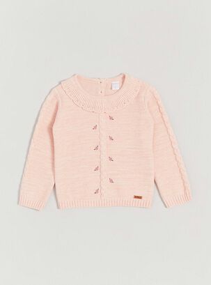 Sweater Cuello Bobo Con Bordados Delanteros,Rosado Pastel,hi-res