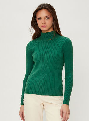 Sweater Liso Cuello Alto Redondo,Verde,hi-res