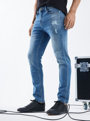 Jeans Craquelado Roturas Calce Relajado Couple,Azul,hi-res