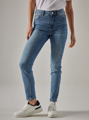 Jeans Skinny Básico Tiro Medio,Azul,hi-res