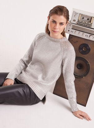 Sweater Holgado Con Acabado Metalizado,Plata,hi-res