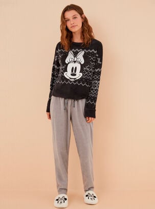 Pijama Largo Polar Pelo Minnie Mouse,Negro,hi-res
