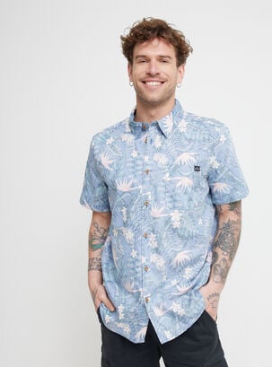 Camisa Algodón Hawaiana,Azul,hi-res