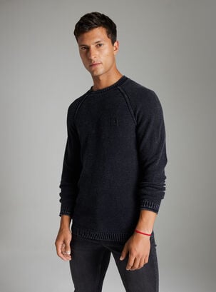 Sweater Raglan,  Punto Bouclé Texturado Lavado,Negro,hi-res
