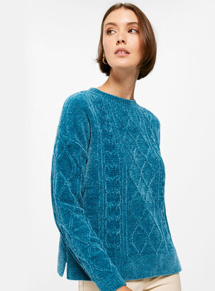 Sweater Chenilla Cablke Knit,Azul Eléctrico,hi-res